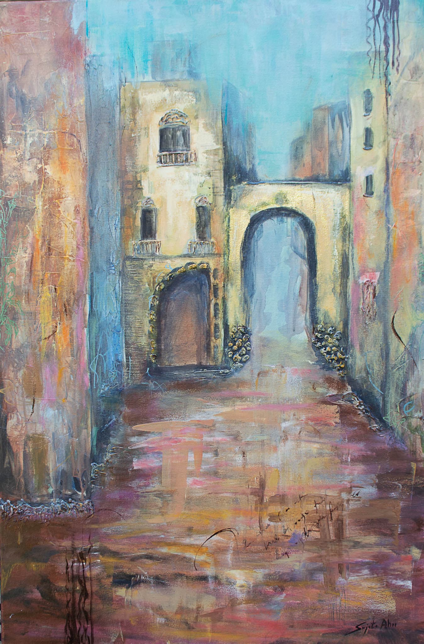 The golden passage 91.44h X 60.96w cm Oil over mixed media