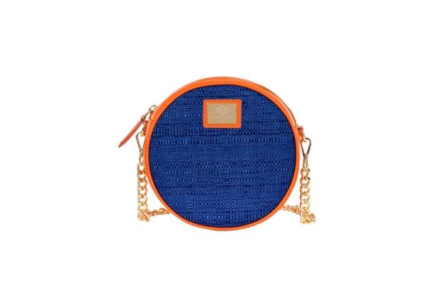 Turandot Bag Orange leather and Blu raffia