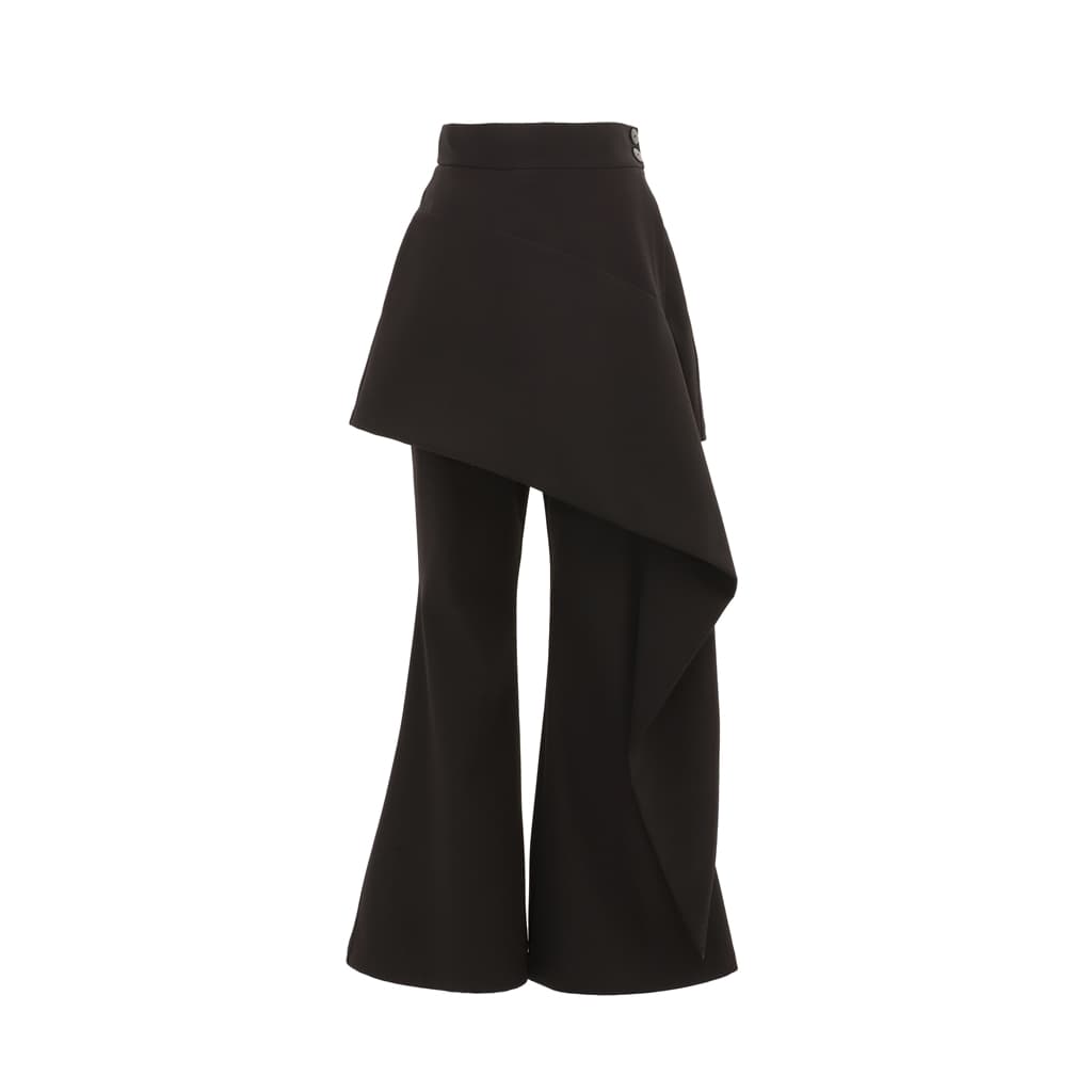 Asymmetric Overlay Flared Trousers Black