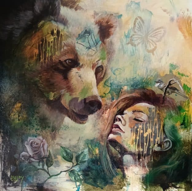 Whispering Nature Een wildlife schilderij in dromerige sfeer. 80/80/4 cm