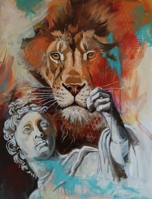 Apollo and the King Een wildlifeart schilderij met een klassiek tintje