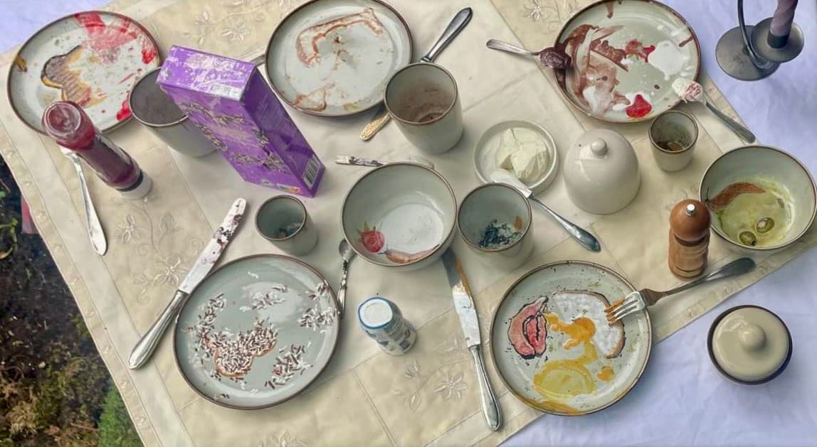 from the series; "Dirty Dishes” Bowl.01   snail,strawberry