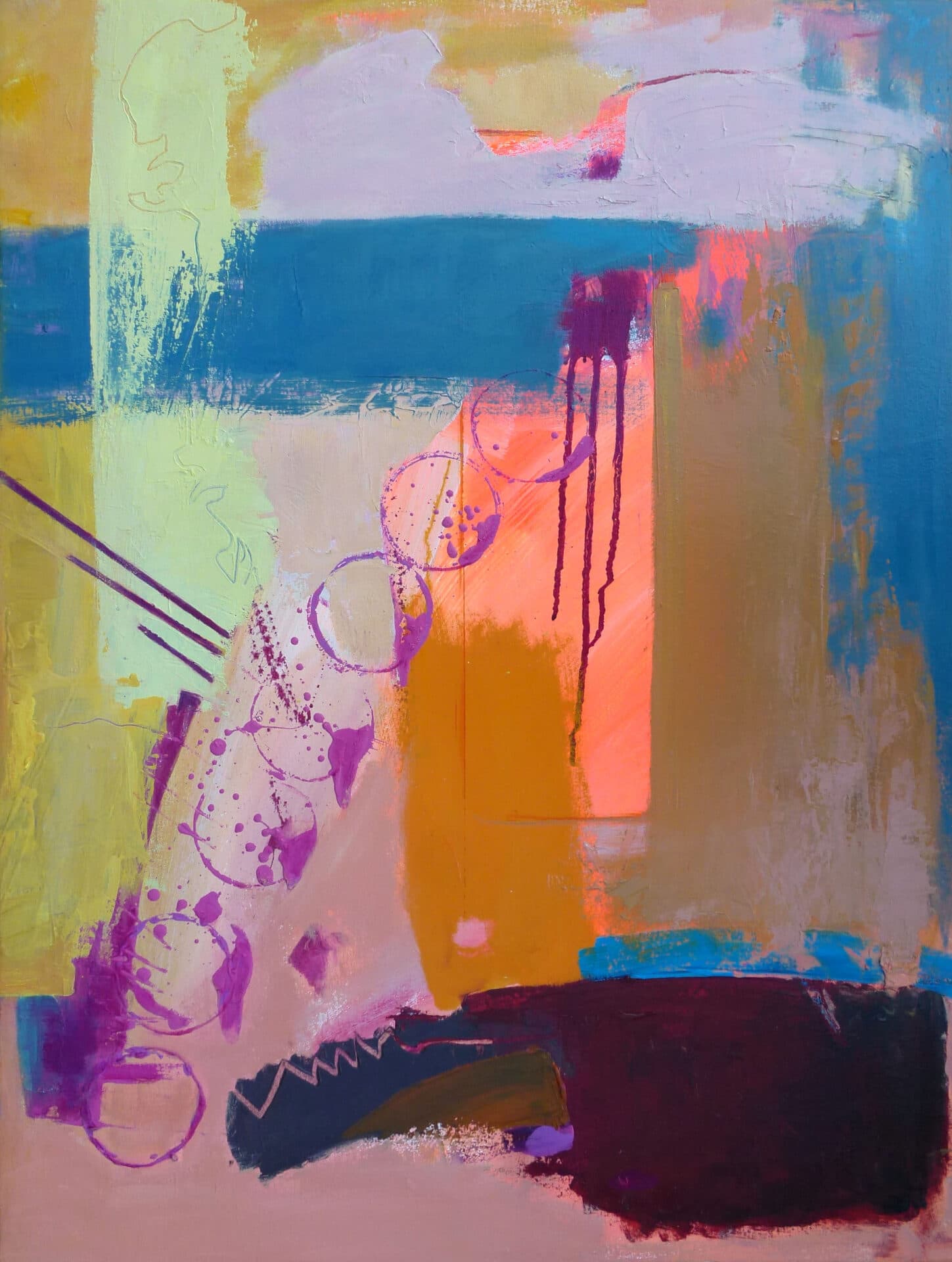 Circles in the Sand, Framed 84 x 64 cms, Abstract Painting