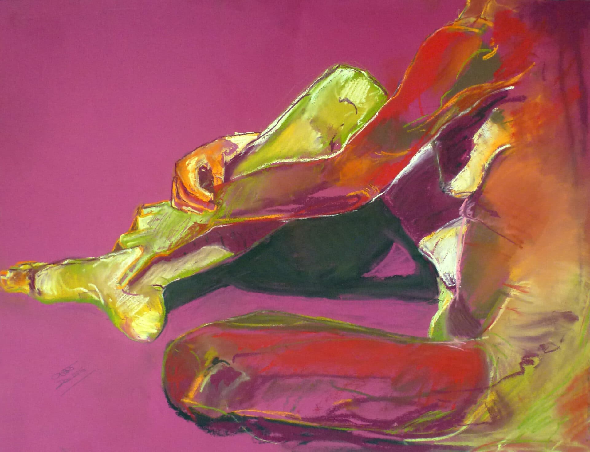 Hot Pink, Hands & Foot, Framed 57 x 72 cm, Figurative Painting