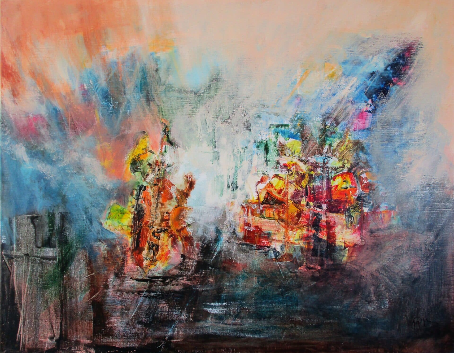 Tableau Acrylique et collages sur toile de lin