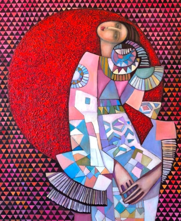 A girl in the arms of the red sun