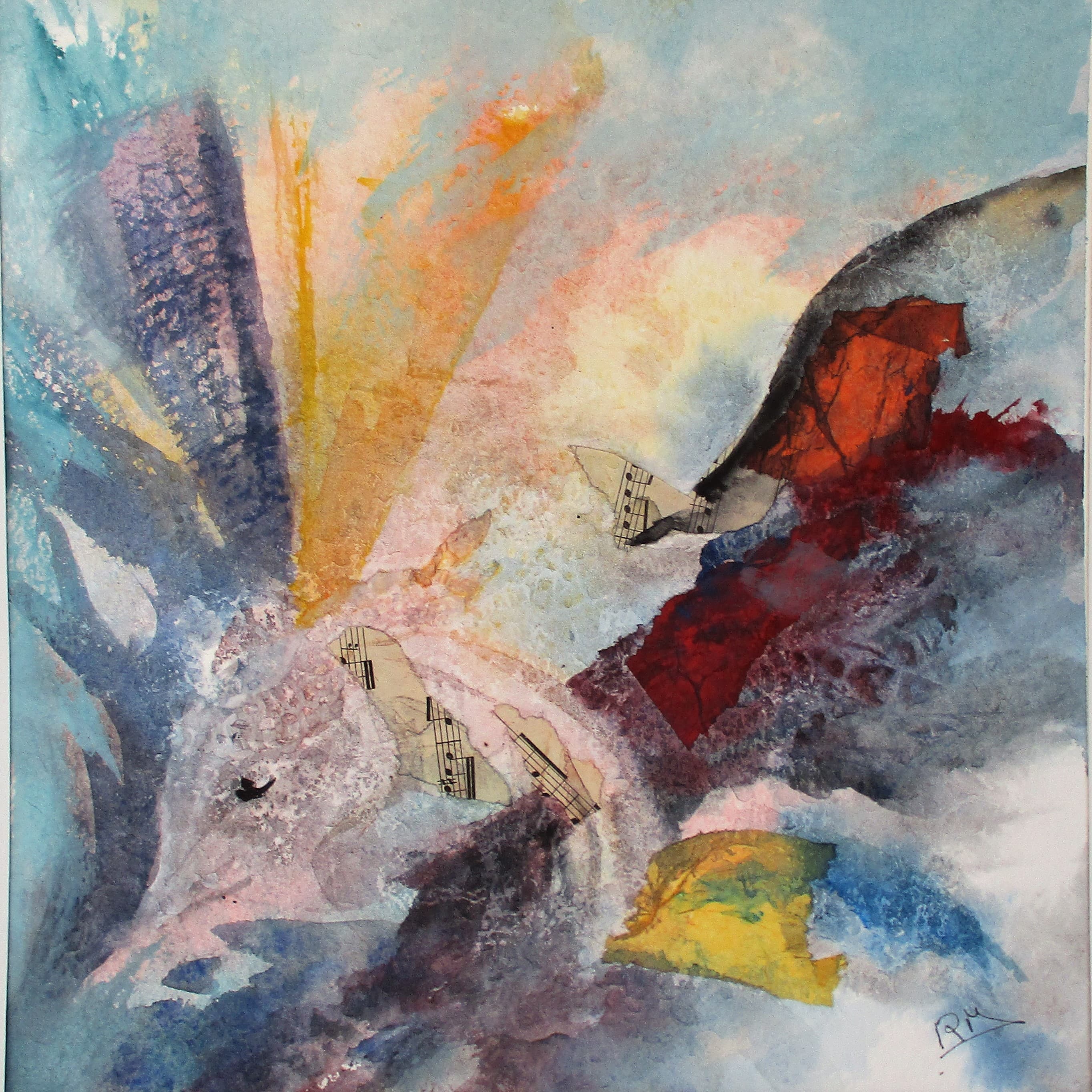 Aquarelle sur papier et collages