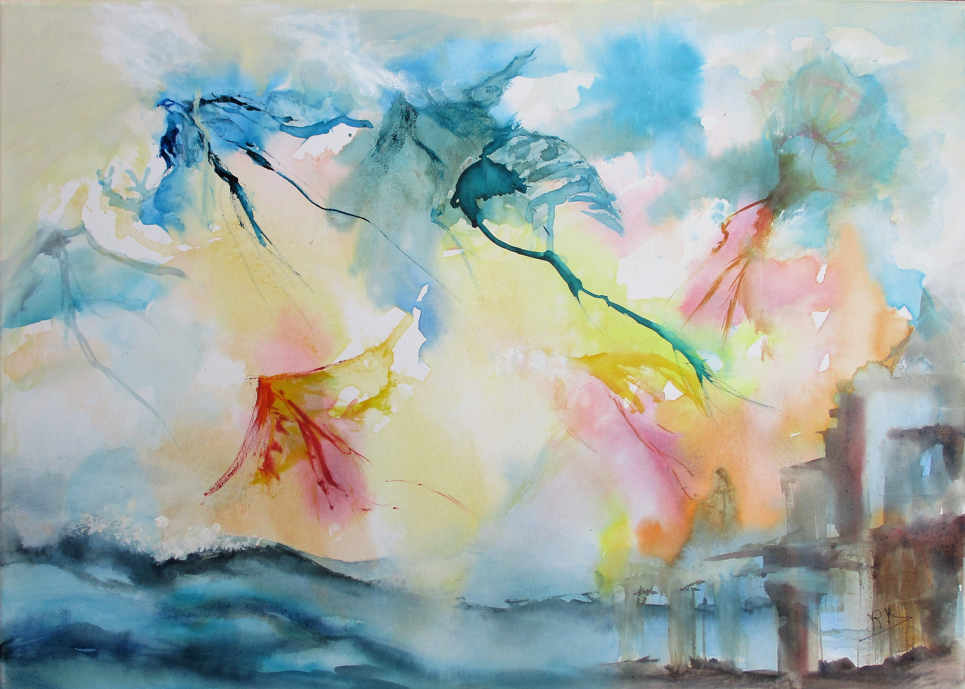 Aquarelle sur toile et collages