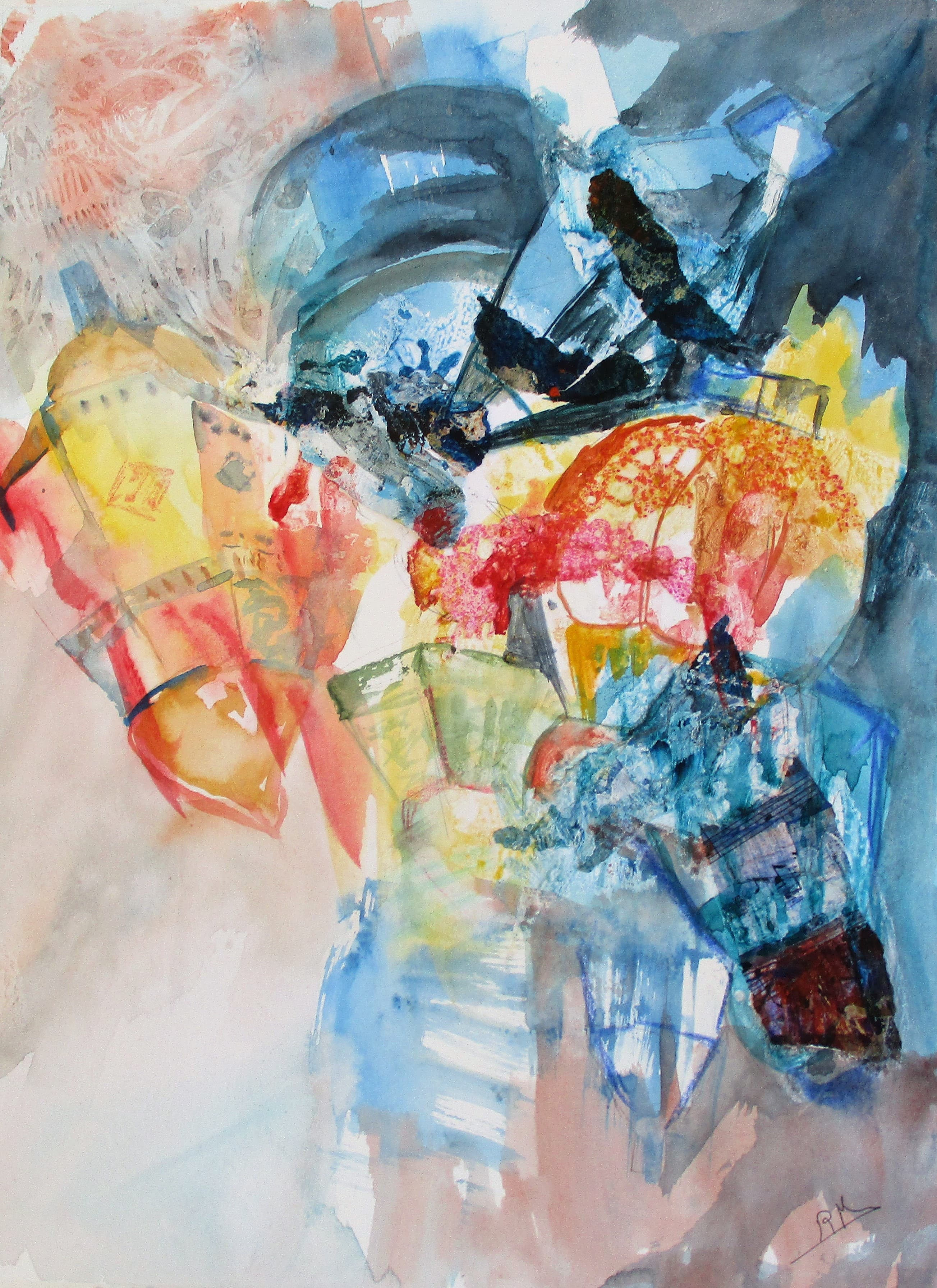 Aquarelle sur papier et collages