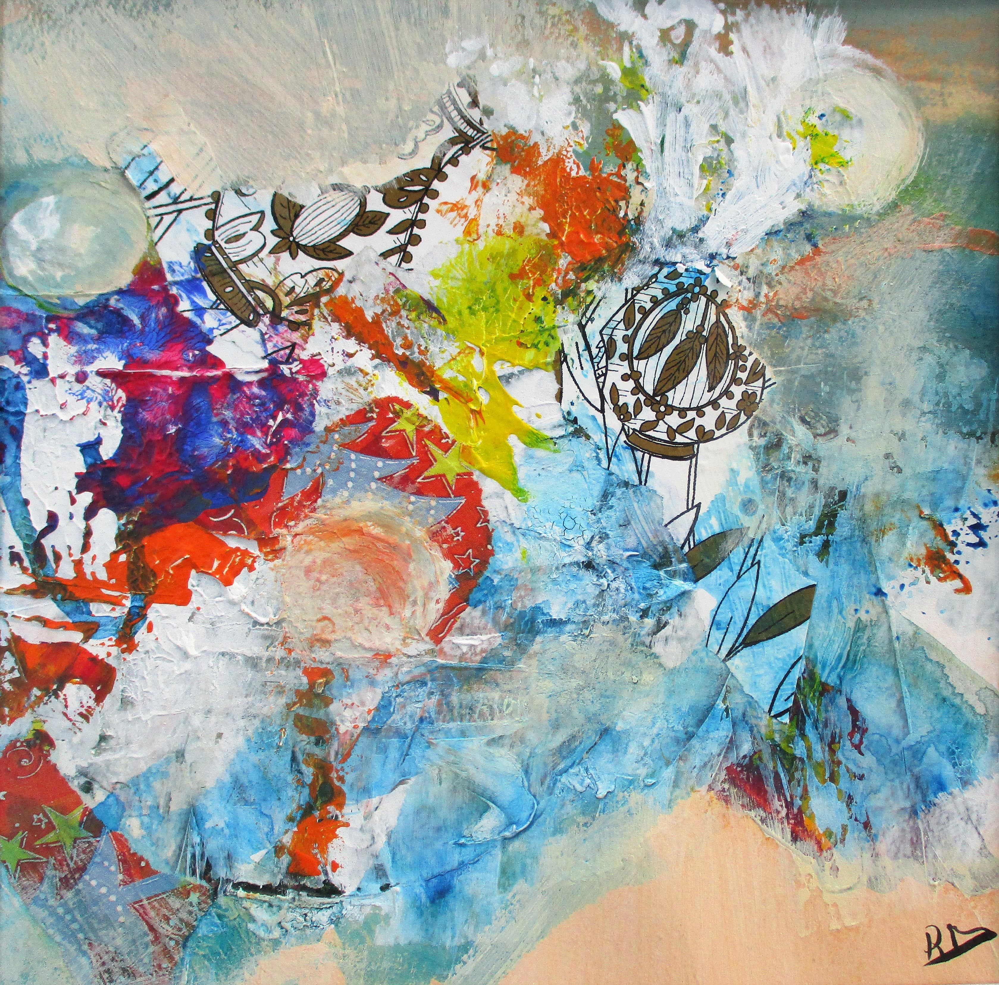 Acrylique sur papier et collages