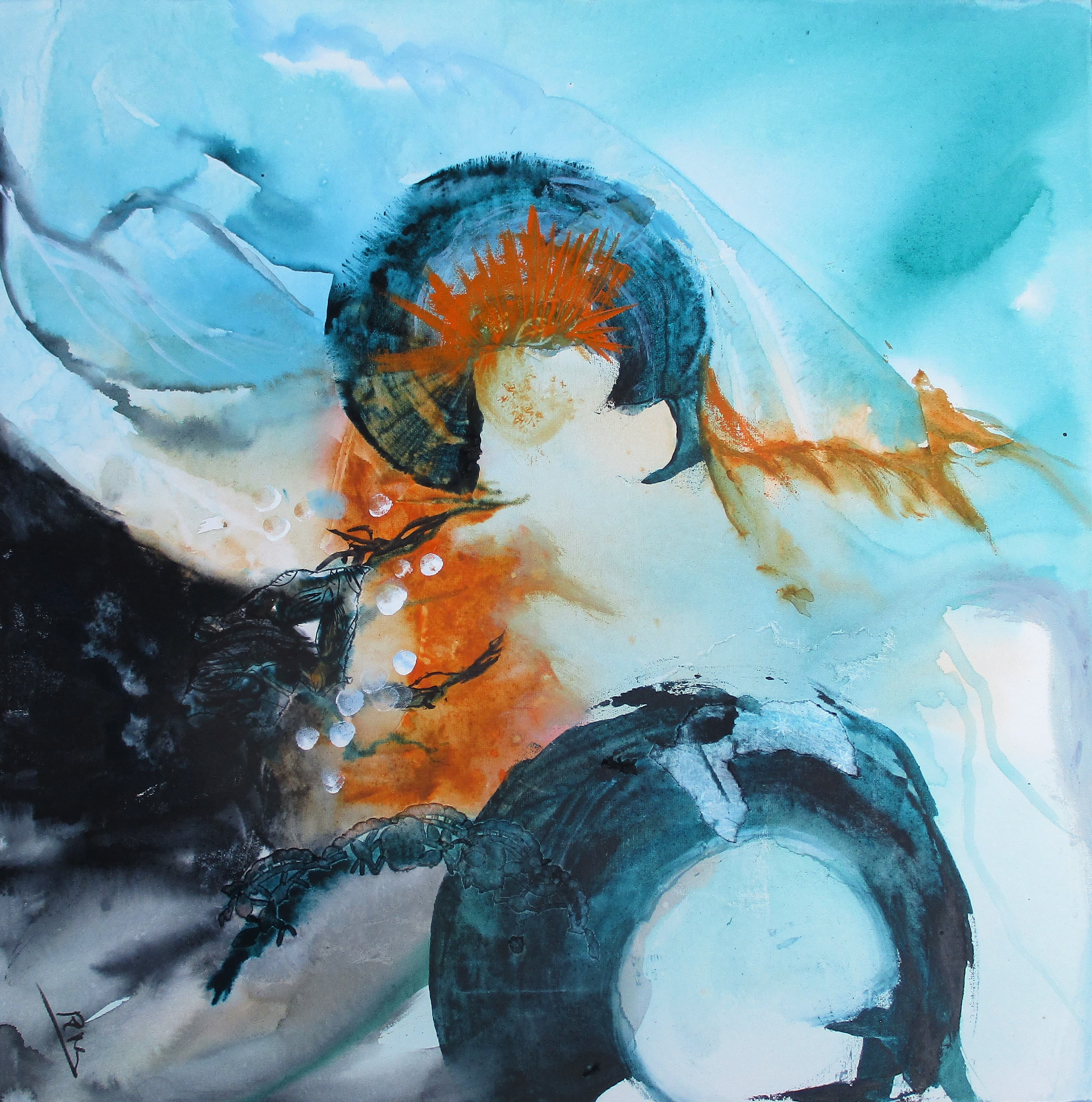Aquarelle sur toile et collages