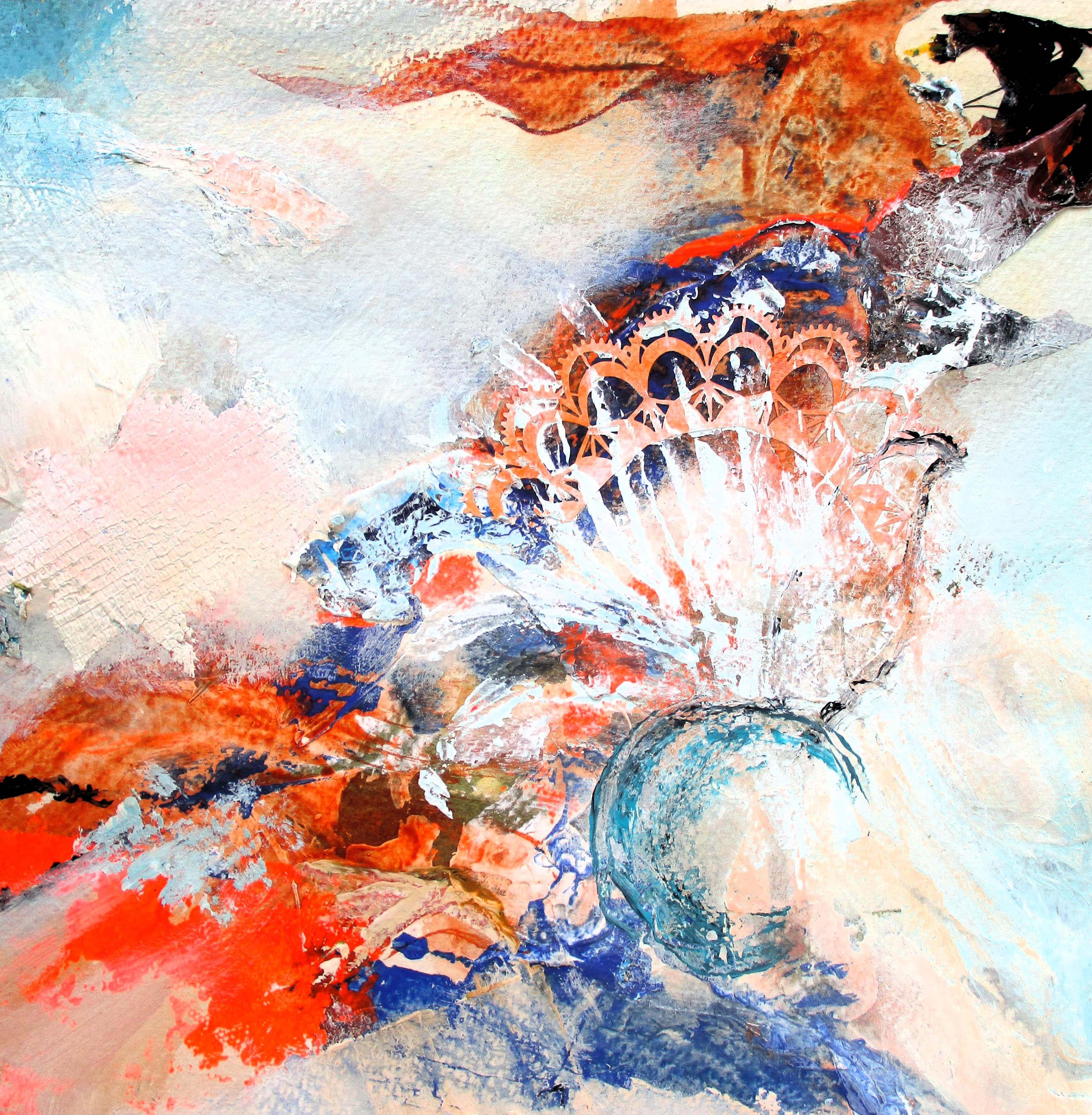 Tableau Acrylique et collages sur papier contrecollé carton