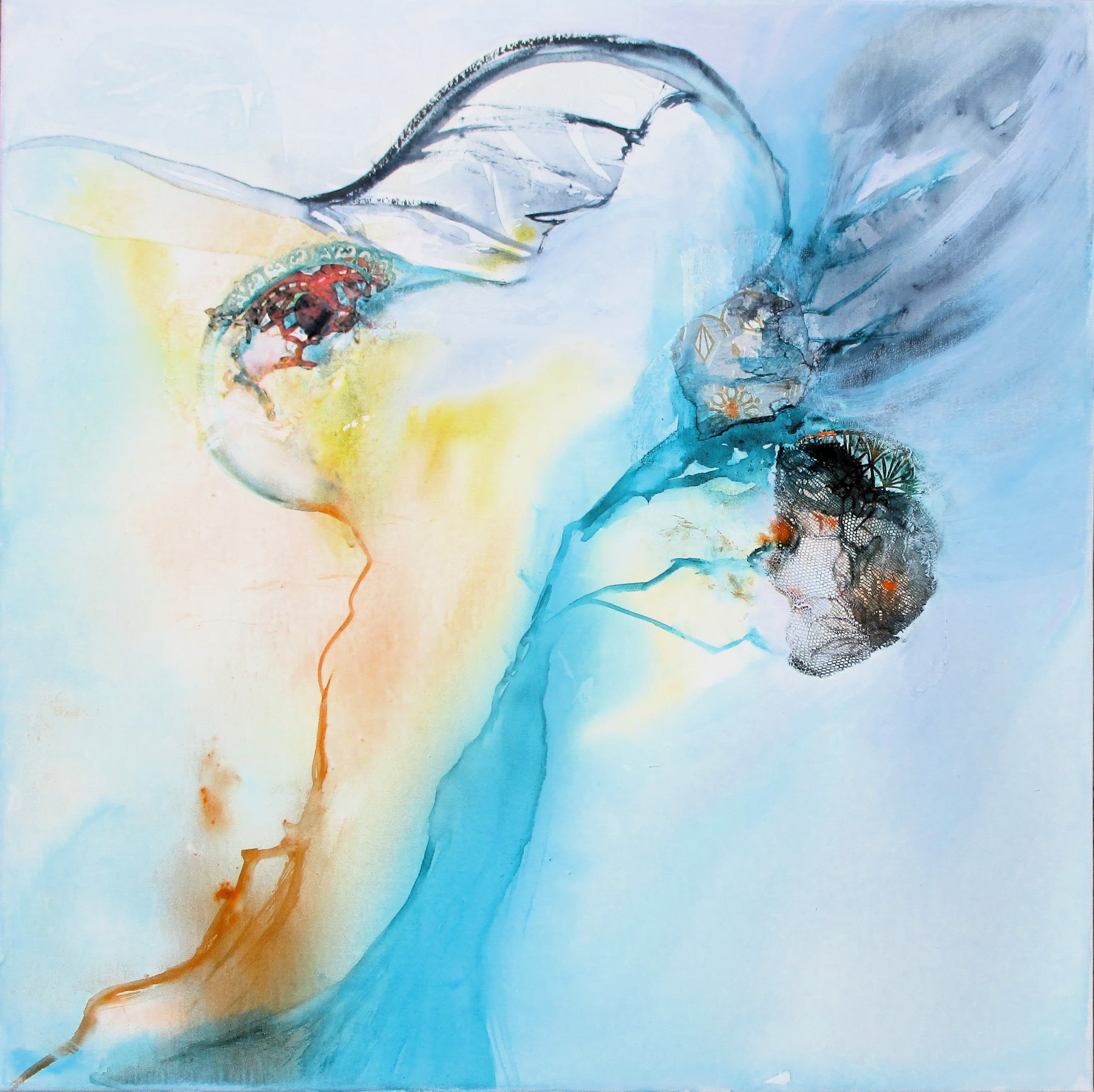 Aquarelle sur toile et collages