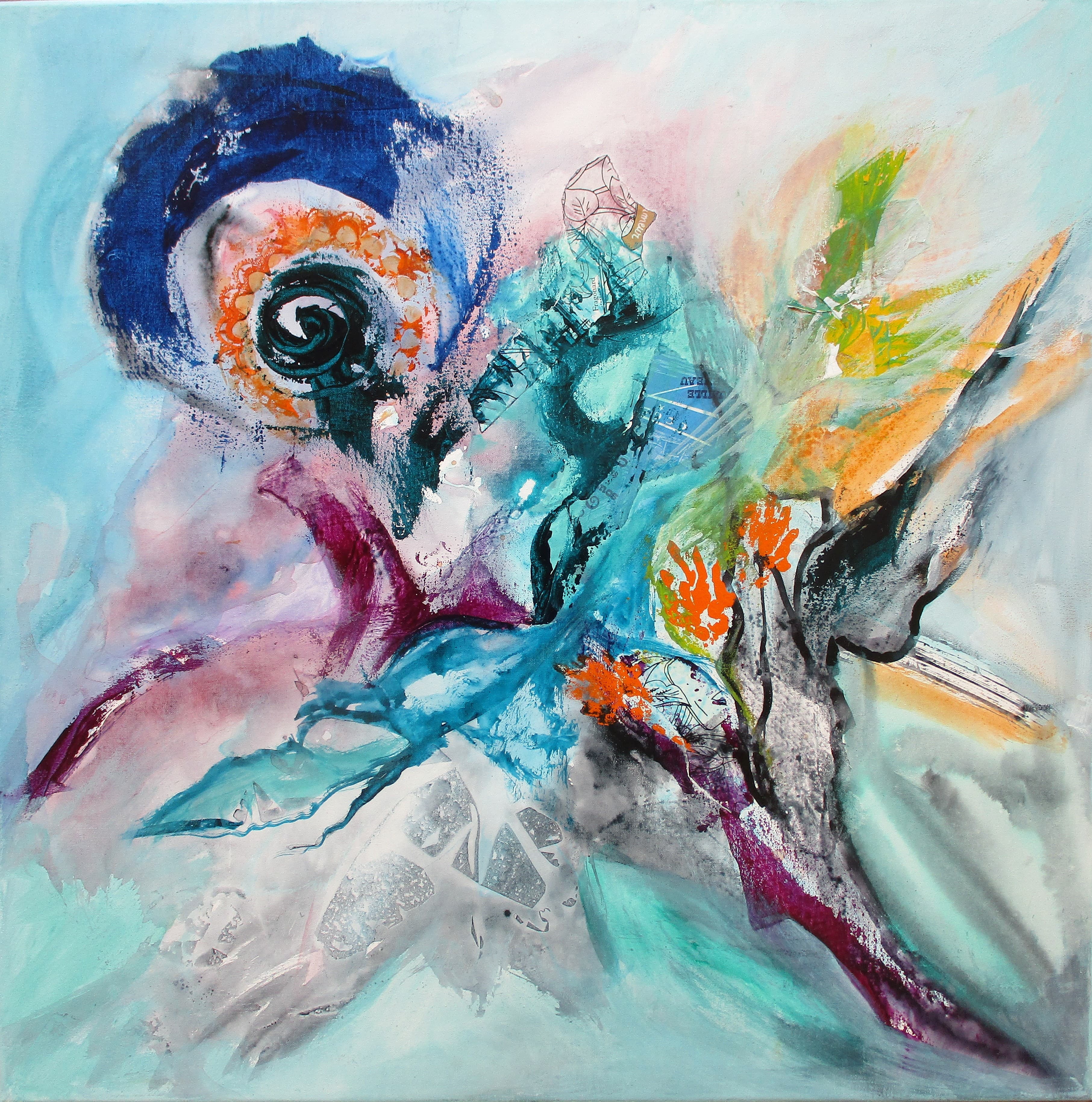 Aquarelle sur toile et collages