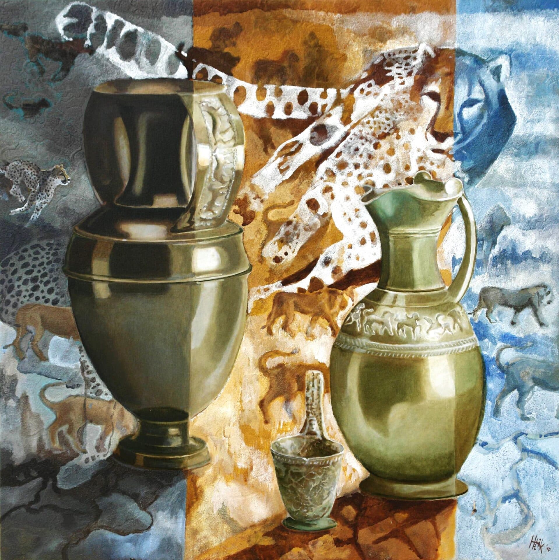 Leopard - Tuscan Buccheros - oil with sandstructure in acryl