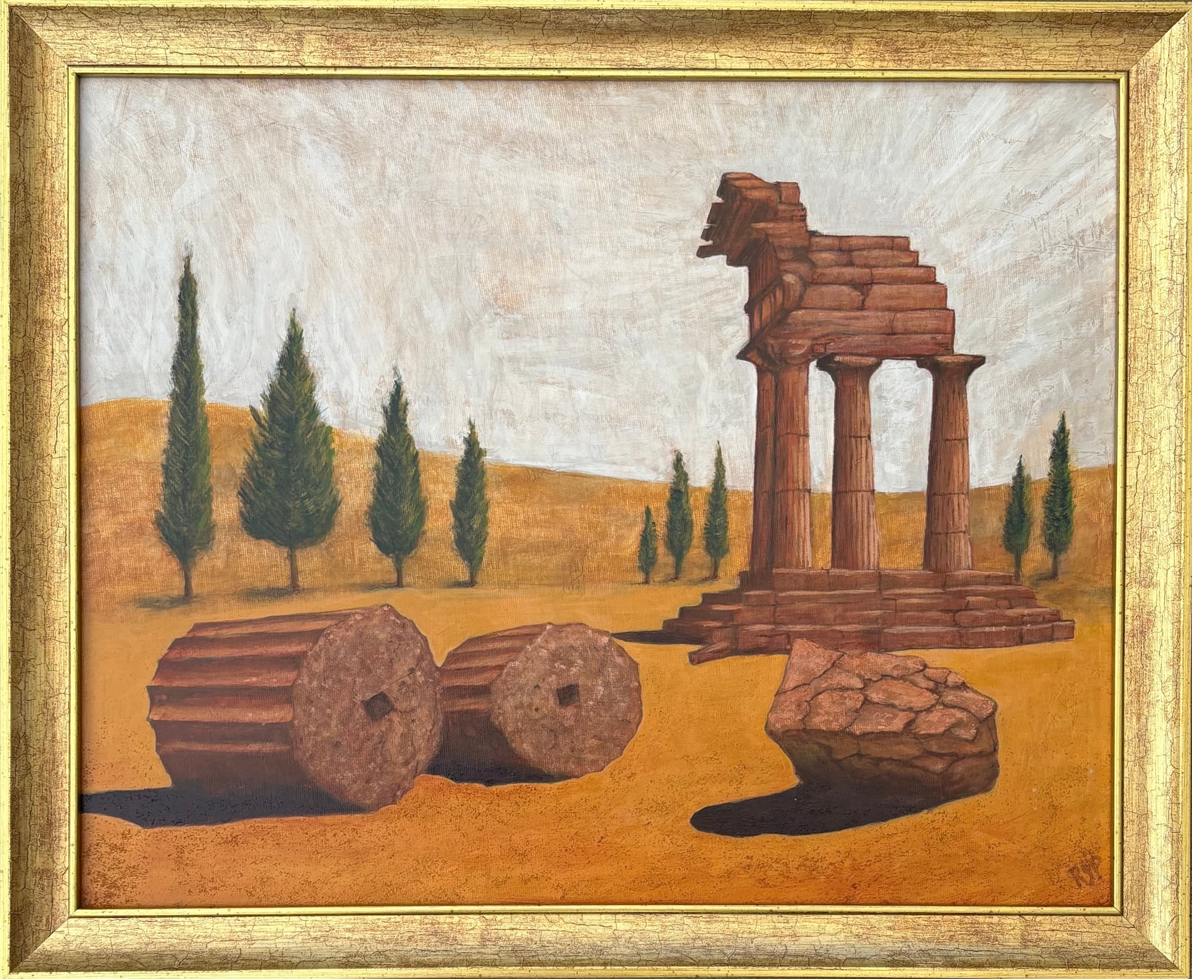 Agrigento Heat, Original acrylic painting, framed size 57cm x 47cm (23" x 19")